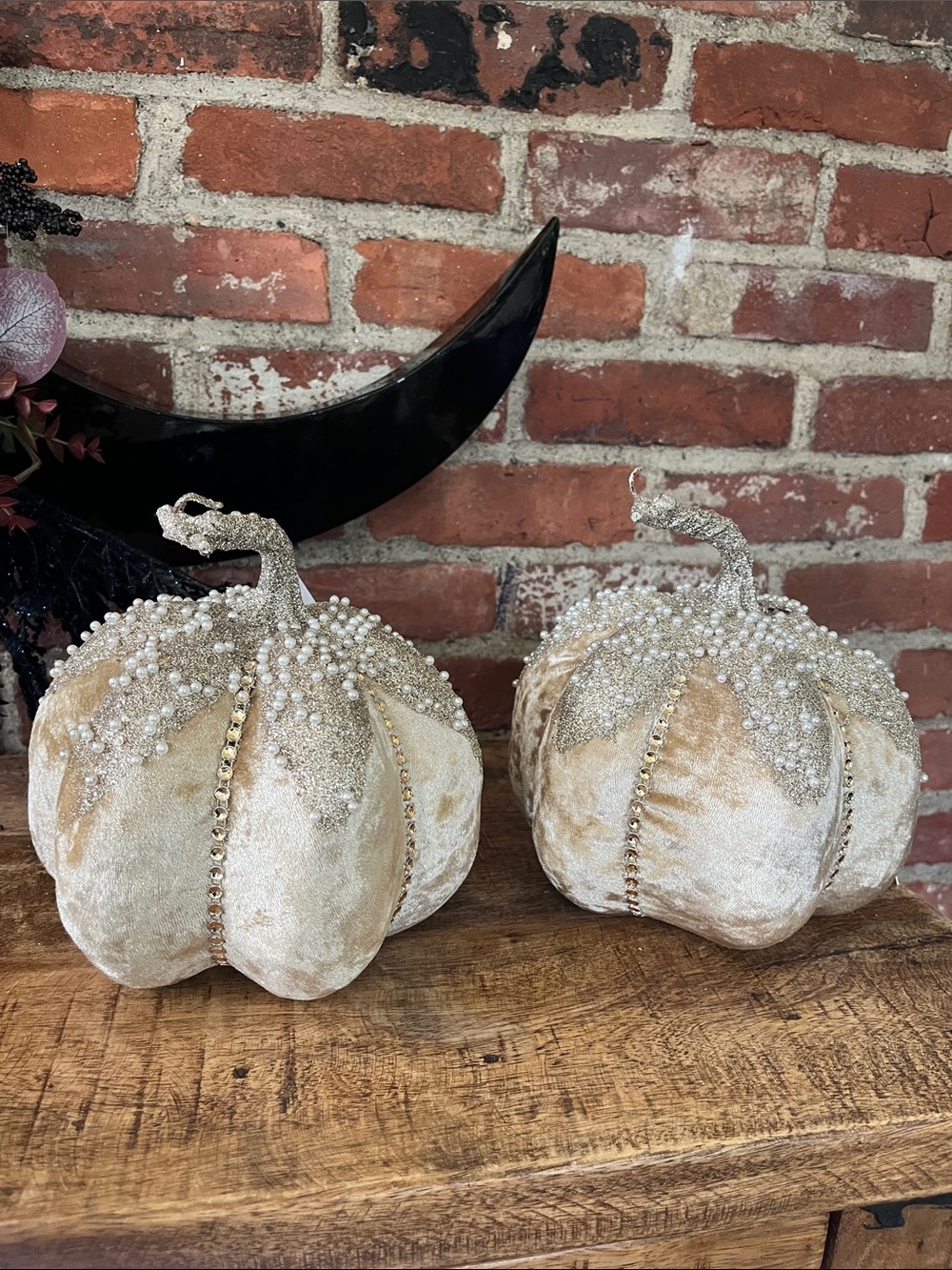 Beaded Velvet Decorative Pumpkin - Cream